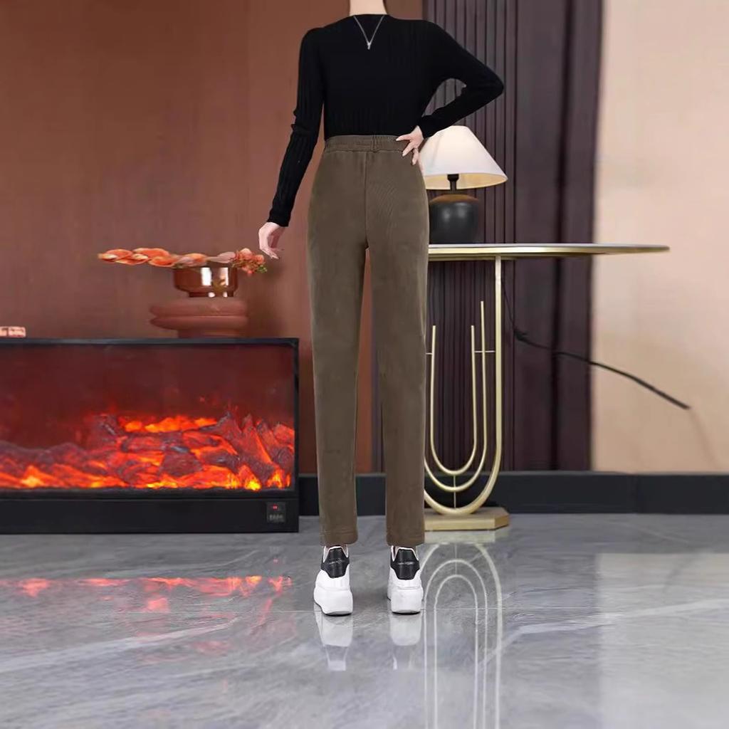 Podzimní a zimní harémové kalhoty plus sametové zateplené ležérní kalhoty nový styl slim vysoký pas rovné teplé kalhoty volné nohavice