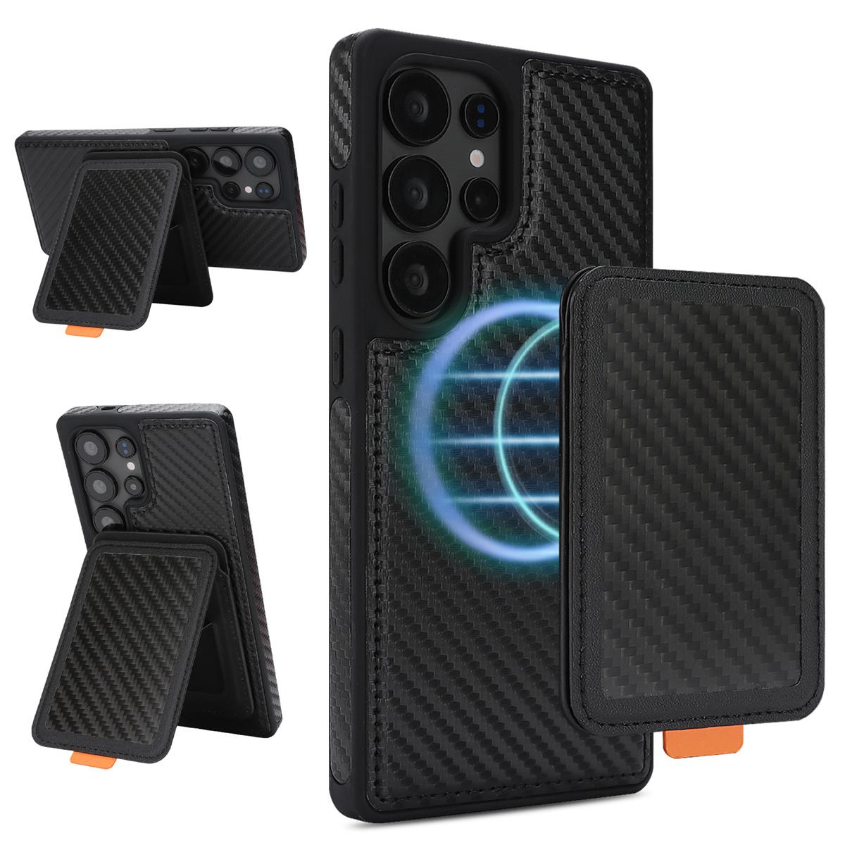 

Магнитный чехол из углеродного волокна для серии Samsung S24 S25 - Чехол-подставка 2-в-1 с защитой от падений (Блокировка RFID и совместимость с MagSafe) Samsung Galaxy S24 Ultra чёрный