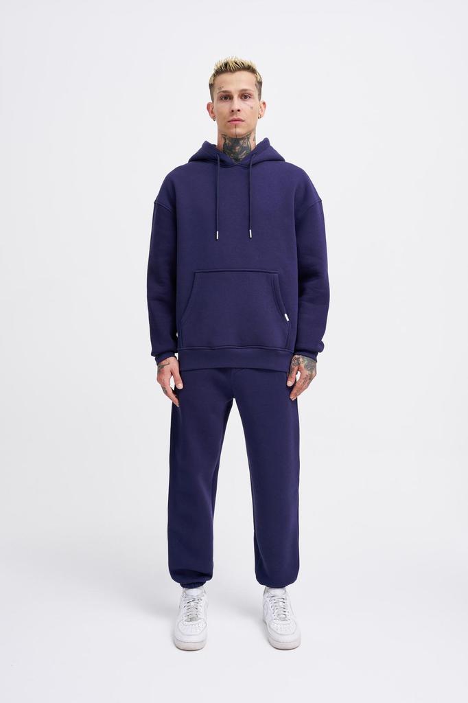 Męska Bluza Oversize Basic z Kapturem - Średni Niebieski