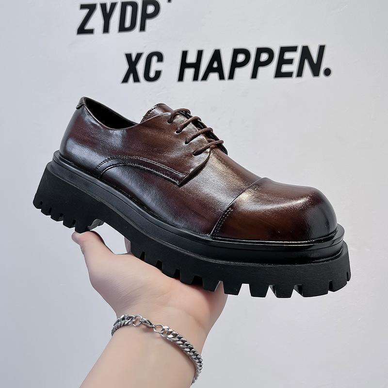 Spring New Leather Shoes Men's Formal Wear Casual Business Korean Version Trend British Brock Platform Big Head Shoes 1805-A