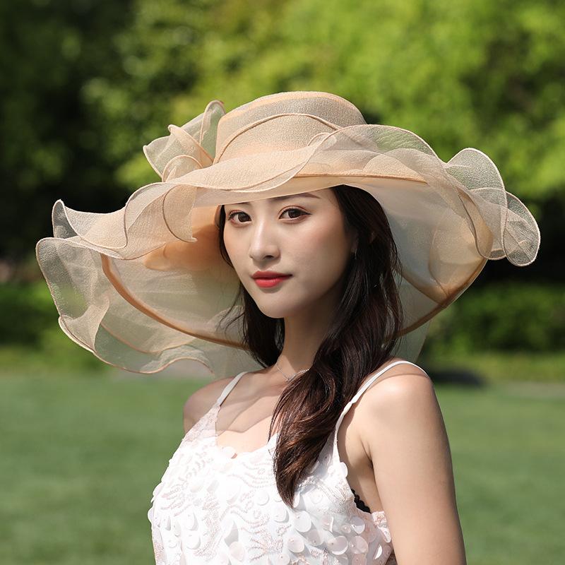 Women Organza Sun Hats Flowers 