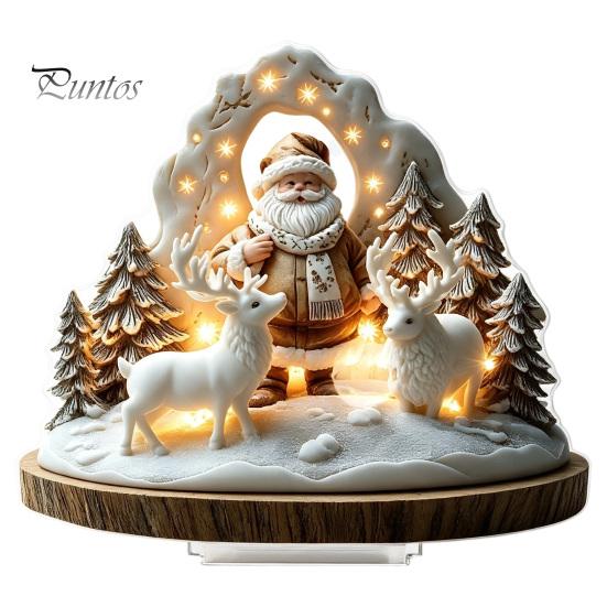 Christmas Party Centerpieces Winter Ornaments, Double-sided Acrylic Snowman/Santa Claus/Reindeer/Cottage Table Xmas Fireplace Decorations for Holiday