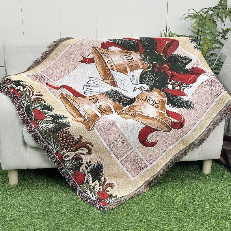 Decorative Blanket Jacquard Tapestry Christmas Bell Sofa Towel Wire Blanket Dustproof Full Cover Sofa Blanket