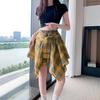 Blue Irregular Strap Skirt Women's Summer Design Sense Niche Plaid Skirt