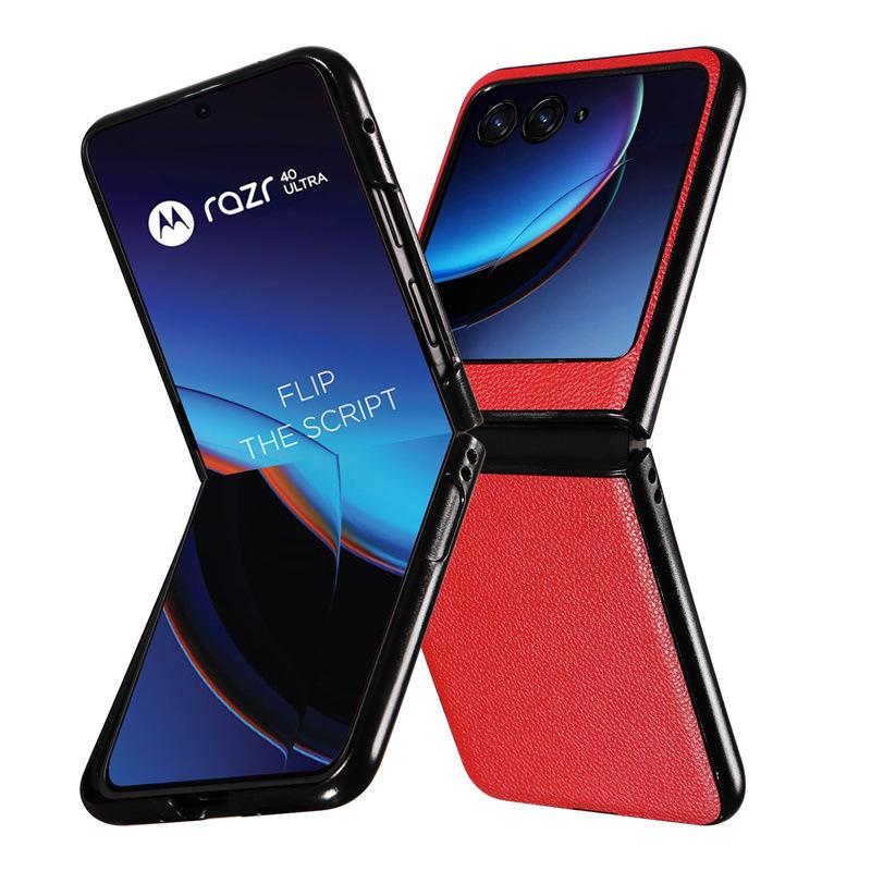 Phone Case for Motorola Razr 40 Ultra Covers with Leather Patch Lychee Pattern Shockproof Bumper Anti-fall Protective Cases