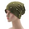European and American women's autumn and winter new warm brimless hot diamond pearl monochrome pullover hat dome printing outdoor stacking hat