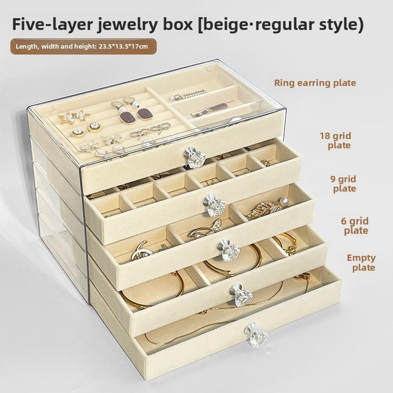 3/5Layer Flannel Jewelry Box Earring Necklace Ring Boxes Jewelry Dustproof Tabletop Organizers Multifunctional Storage Box Gifts