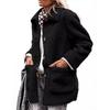 Lamb Wool Coat for Women Long Sleeves Turndown Collar  Medium Length Cotton Jacket Solid Color Warm Comfortable Autumn and Winter