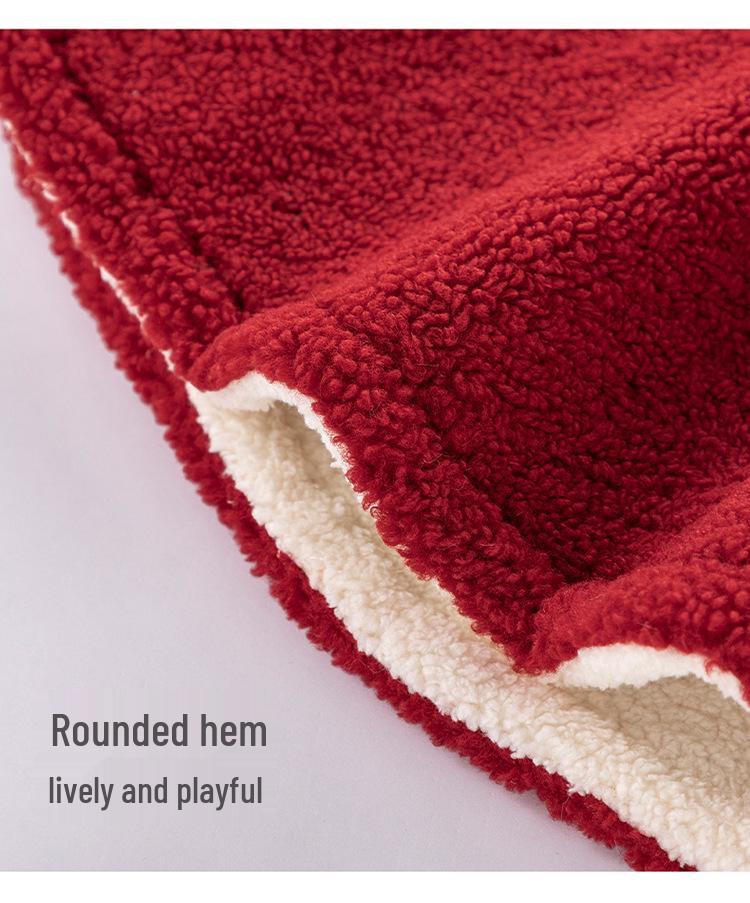 Dziecięcy Dziewczęcy Czerwony Zimowy Płaszcz Peleryna z Kapturem - Podszyty Polarem, Wiatroodporny