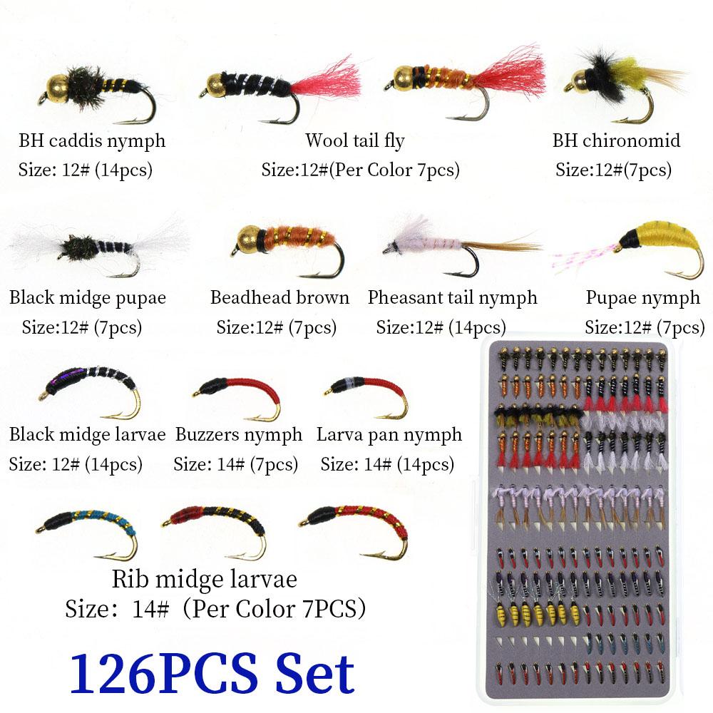 126/133/147PCS Scud Nymph Midge Larvae Ultra-thin Portable Fishing Box Set Trout Grayling Panfish Lure Carp Artificial Fish Bait