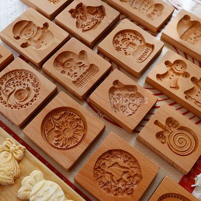 Moules à Biscuits en Bois pour Noël, Moules DIY 3D Gravés en Relief, Coupe-Biscuits, Arbre de Noël, Flocon de Neige, Père Noël, Pain d'Épices