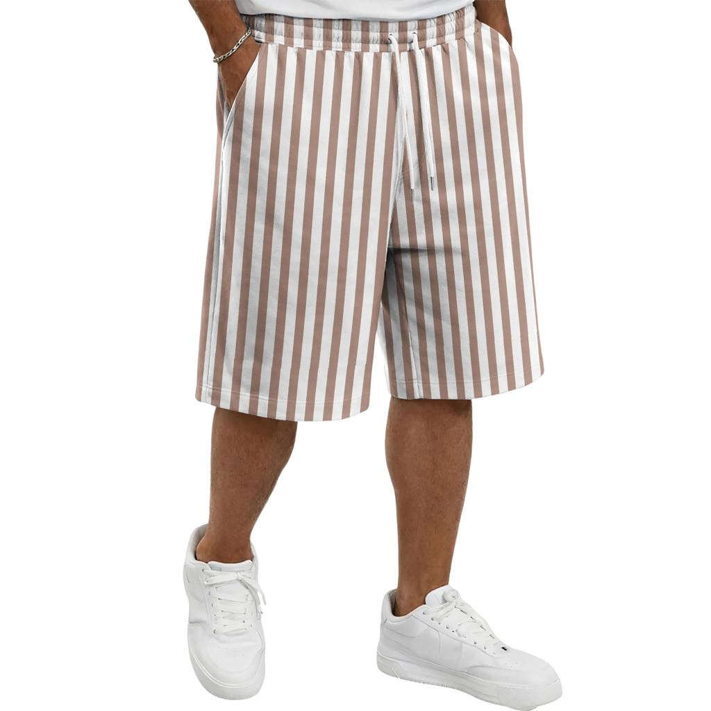 Mens Casual Striped Drawstring Shorts Relaxed Fit Elastic Waistband Lightweight Breathable Fabric Knee Length Pants