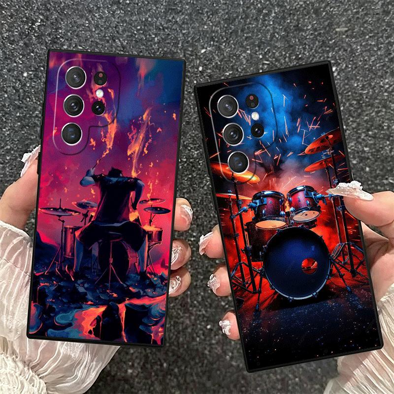 Drum Set Rock Music Soft Phone Case for Samsung Galaxy S26 S25 Edge S24 Ultra S23 Plus S22 S21 FE S20 Black Cover Back Shell