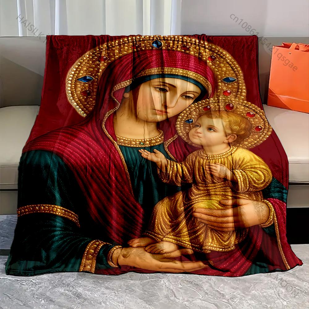 Multi Size God Virgin Mary Print Warm and Comfortable Blanket for Home Sofa Bed Travel Camping Picnic RV Luxury Gifts