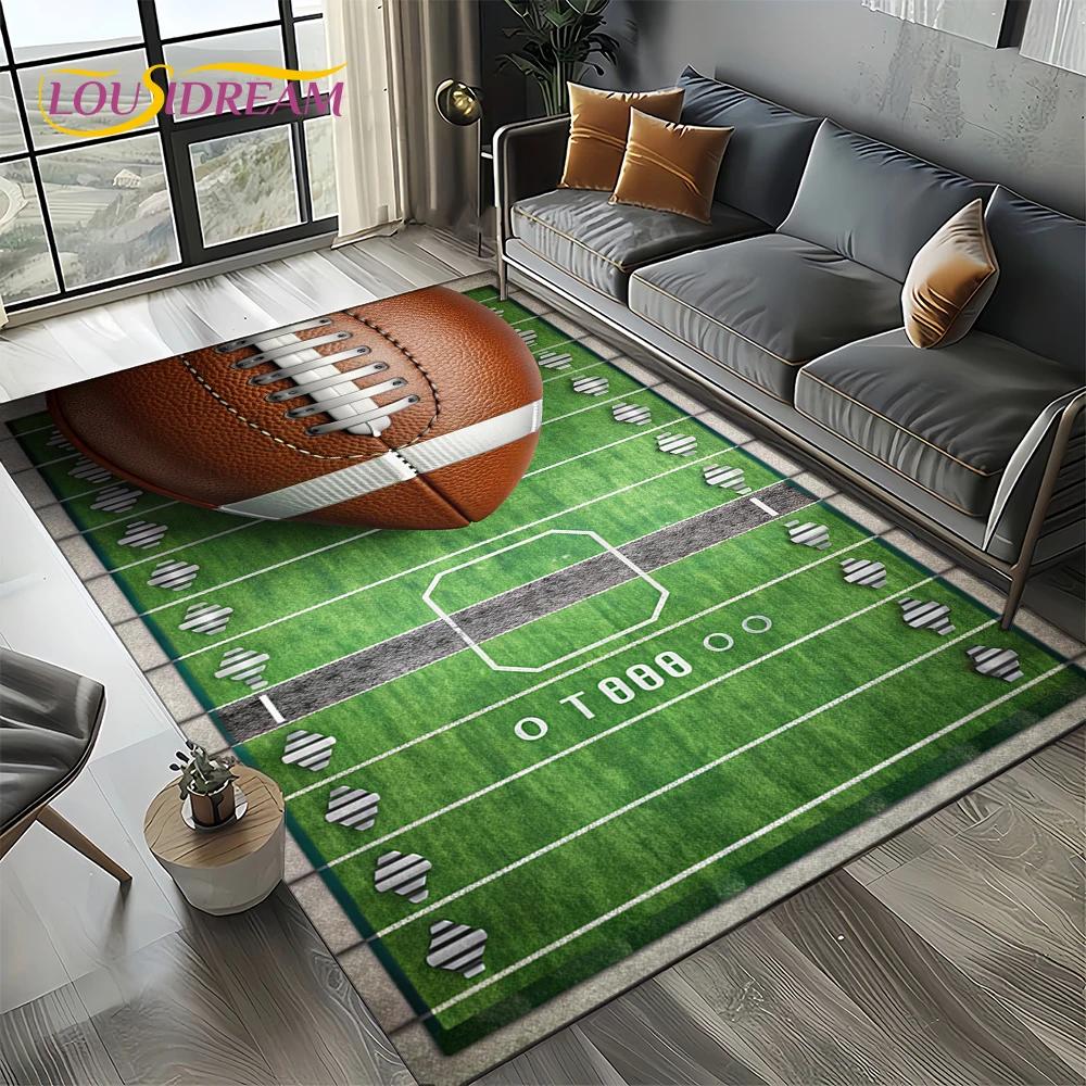 3D Rugbyfeld Rugby 2025 American Football Cartoon Teppich für Wohnzimmer Schlafzimmer Zuhause Sofa Dekoration, Teppich Rutschfeste Fußmatte