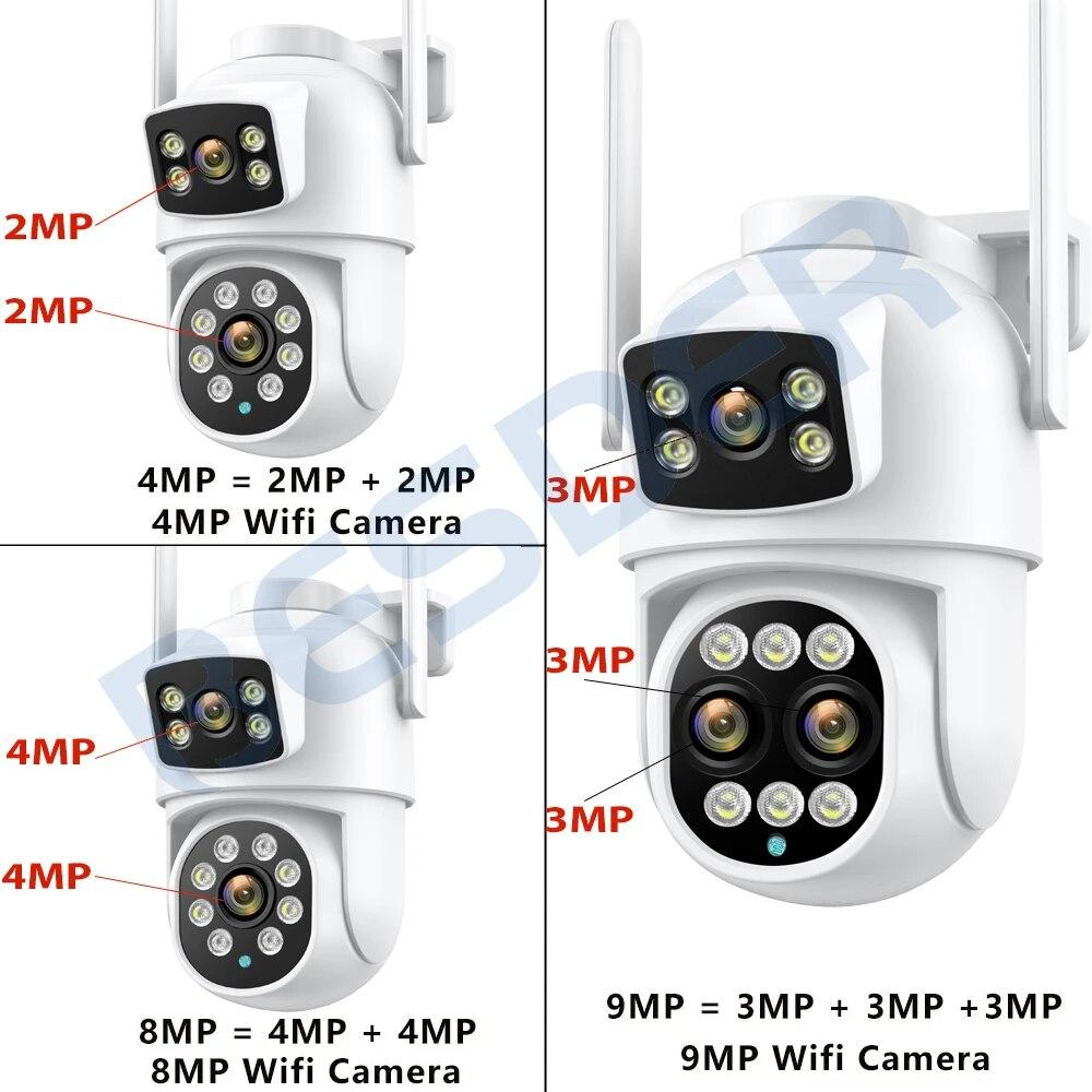 2024 New EU 9MP PTZ Wifi Camera Dual Screen 8X Digital Zoom Human Detection Outdoor Security Protection CCTV Surveillance IP Camera iCSee