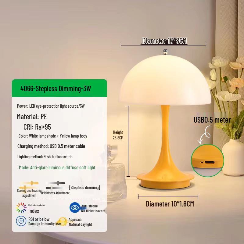 Slim Waist Mushroom Table Lamp: Dimmable, Eye-Protective Night Light for Bedroom and Living Room, European Style.