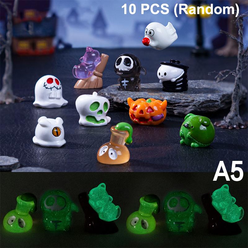 10-12pcs Halloween Resin Ghost Figures Luminous Pumpkin Ghost Ornaments Micro Landscape Desktop Decorations Party Gifts