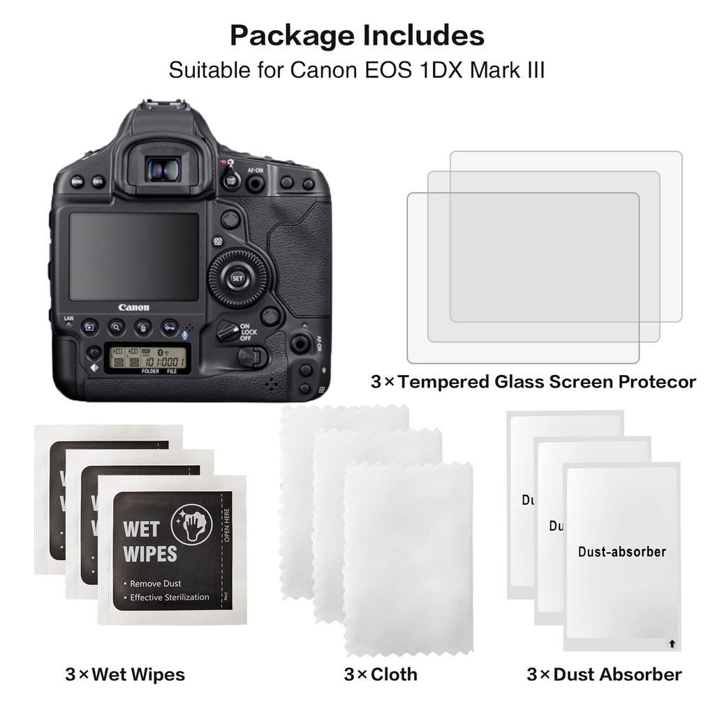 Rieibi Canon EOS 1DX III LCD Screen Canon EOS 1DX3 LCD Thin Set of Tempered Glass with 9H Impact and Fingerprint Resistant Protector, Protector,