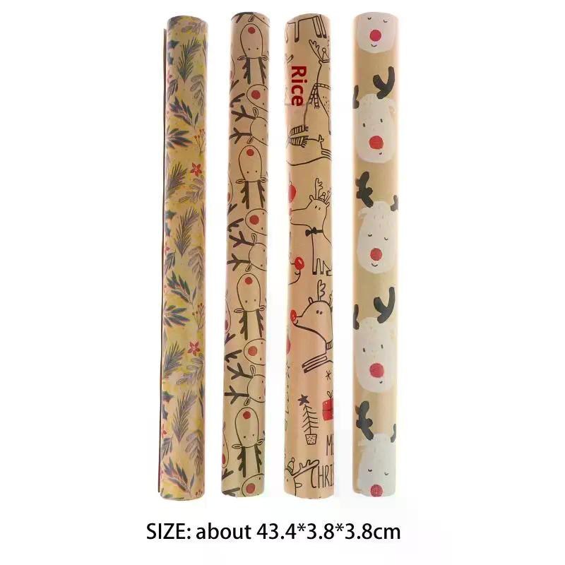 Christmas Gift Wrapping Paper Kawaii Cute Reindeer Wrapping Paper Kraft Paper Xmas Party Favors Decoration Handmade Gifts