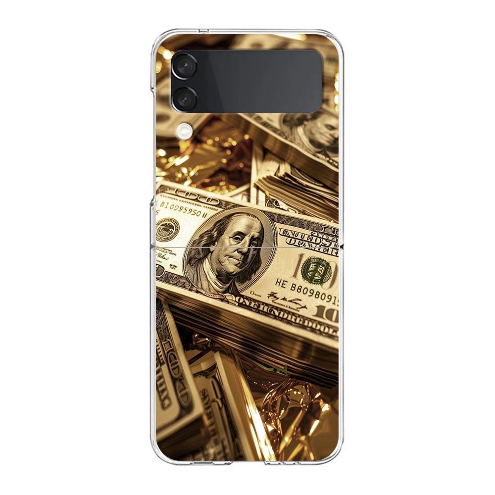 Phone Cover For Samsung Galaxy Z Flip 6 5 4 Case Transparent For Samsung Z Flip 3 Hard PC Foldable Shell USD Dollar Cash Luxury