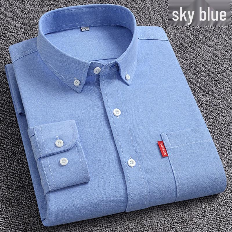 Men's Oxford Long-Sleeve Button-Down Shirt - Business Casual, Solid Color Versatile Cardigan