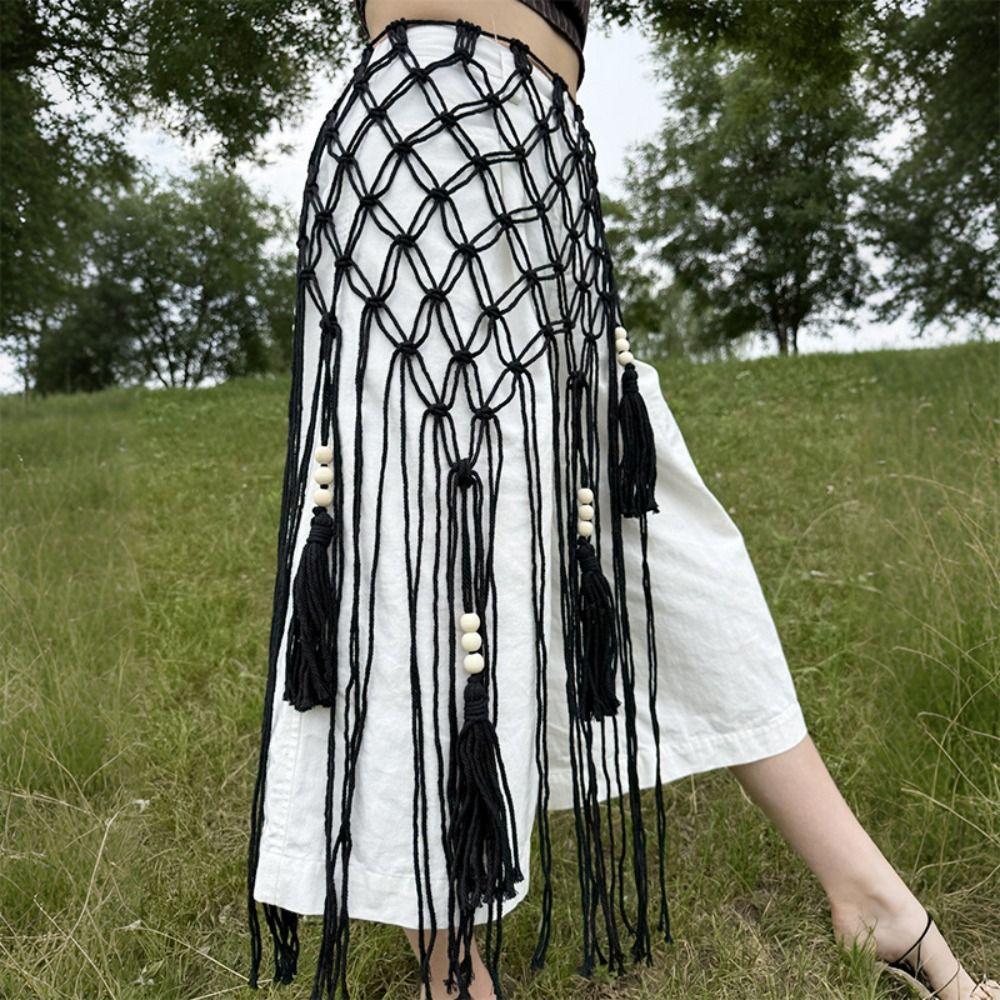 Siatkowe Paski w Stylu Bohemian Boho Plecione Paski z Frędzlami Vintage Splot Paski z Frędzlami Kobiety