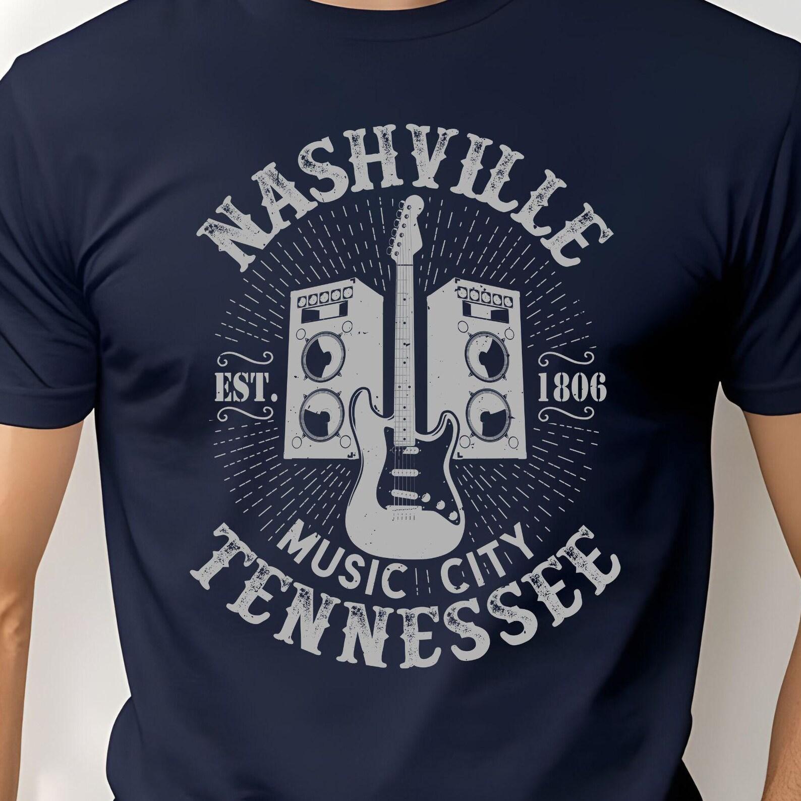Nashville Music City Tennessee Guitar Tee | Vintage Music Shirt L