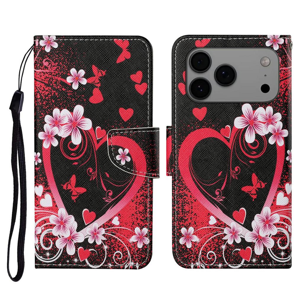 For iPhone 17 Pro Max Case Pattern Printing Protective Leather Folio Phone Cover with Wrist Strap