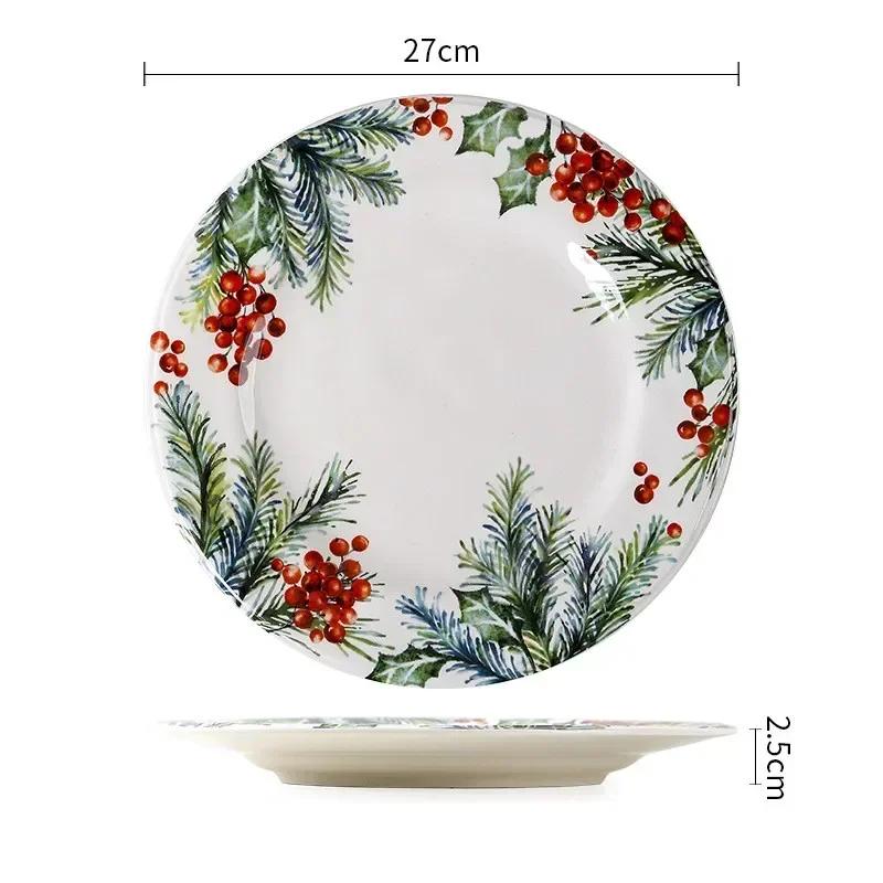 Exquisite Ceramic Plate Christmas Decoration Dinner Plate Healthy Underglaze Color Salad Plate Kitchen Tableware Accessories
