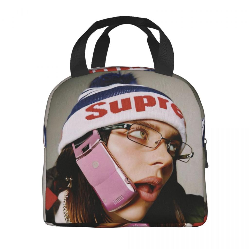 B-Billie-Girl E-eilish American Singer Insulated Lunch Bag Food Container Portable Thermal Cooler Lunch Boxes For School Office
