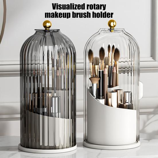 Drehbarer Make-up-Pinselhalter Versteckter Zahnbürstenhalter mit Schiebedeckel Mehrkammer-Staubdichter Make-up-Organizer für Badezimmer-Waschtisch