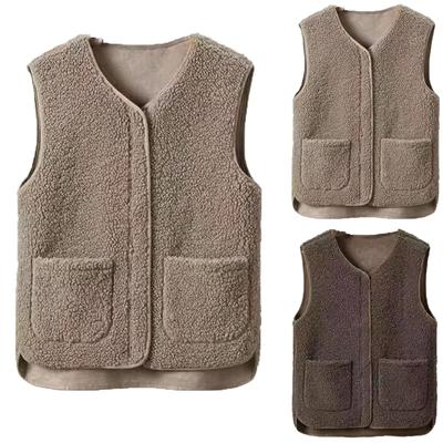 Kadın Kuzu Yünü Yelek Pelet Polar Kuzu Yünü Moda Yelek Yelekler