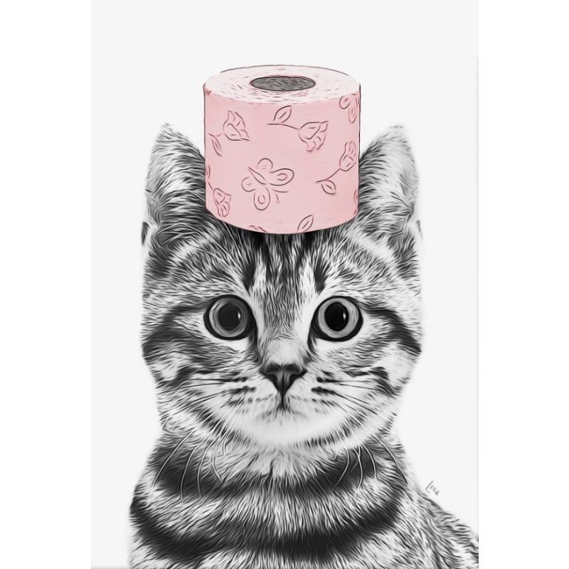 Schwarz und Weiß Niedliches Tier und Toilettenpapier Poster Affe Waschbär Katze Hund Hai Leinwand Malerei Wandkunst Badezimmer Heimdeko