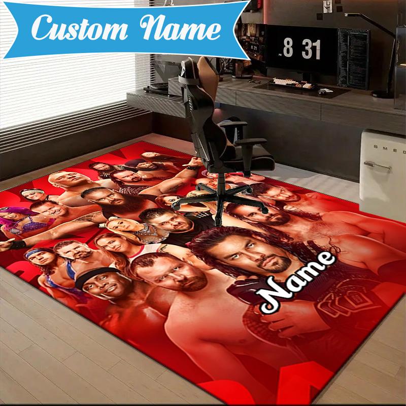 Custom Name wrestling Superstars Collage Rug for Living Room, Game Rooms, Office, Bedroom, Floor Mat Playful Design, fan gifts Christmas decor