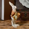 Easter Bunny Clock Decor Resin Rabbit Figurine with Top Hat And Pocket Watch Spring Vintage Bunny Statue for Desk Shelf Home Decor