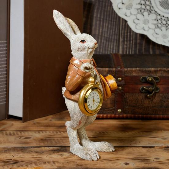 Easter Bunny Clock Decor Resin Rabbit Figurine with Top Hat And Pocket Watch Spring Vintage Bunny Statue for Desk Shelf Home Decor