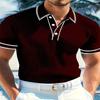 Men's Korean-Style Casual Loose Striped Polo Shirt Solid Color Button Short-Sleeve Pullover Top