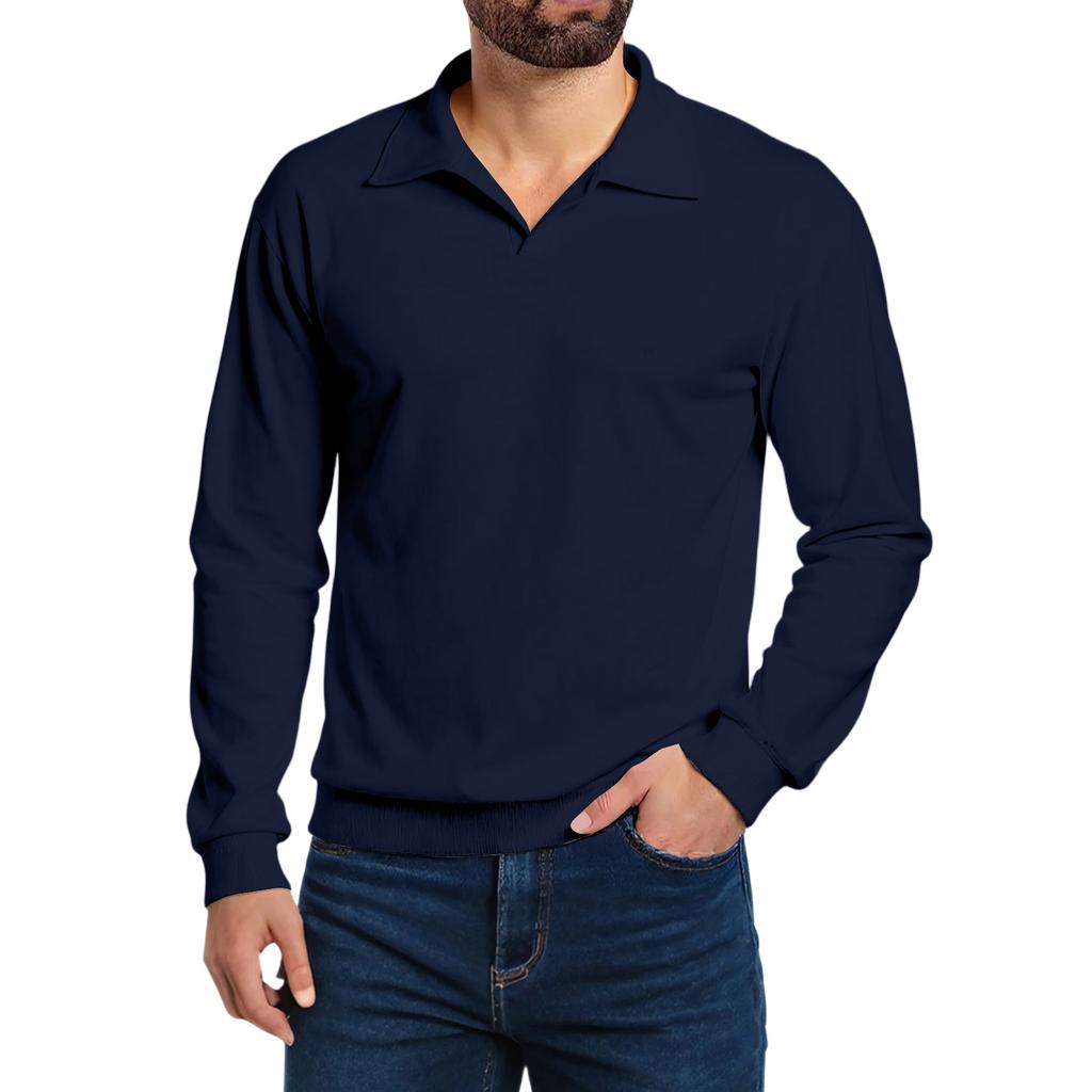 Men's Casual Collared Long-Sleeve Fleece Base Layer Top