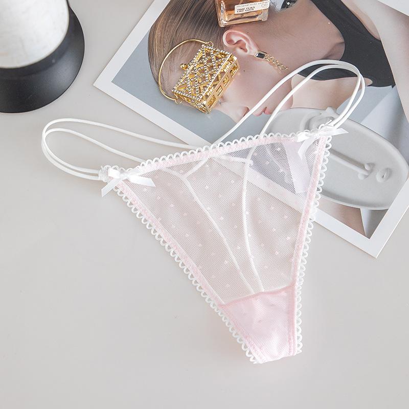 Bow Lace Sexy Girls Briefs Women Panties Dots Seamless G-String Transparent Thong Underwear Low Waist Lingerie