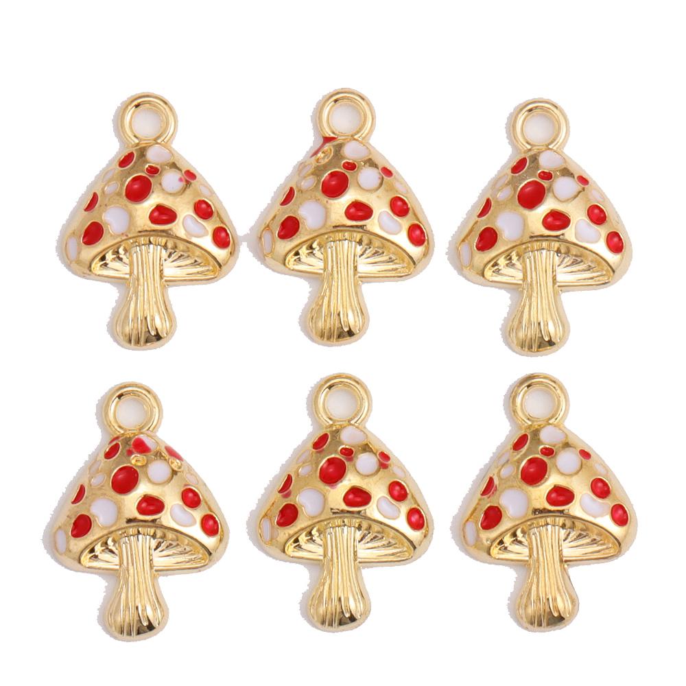 10Pcs Colorful Cute Enamel Red Mushroom Alloy Pendant for Women's Earrings Bracelet Jewelry Made of Charm DIY Necklace Ornaments