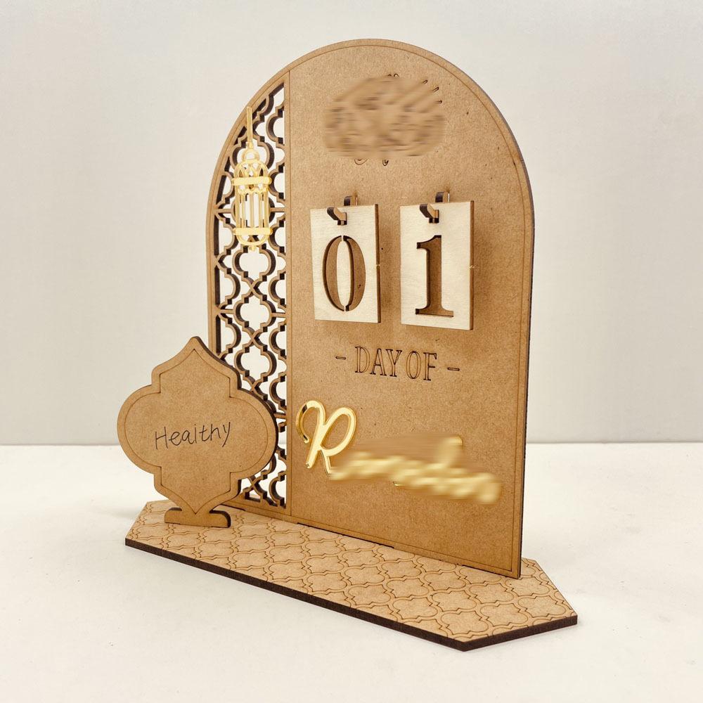 Wooden Ramadan Eid Countdown Calendar Islamic Mubarak-Themed Party Supplies for Home Room Decoration Indoor Desk Accessory