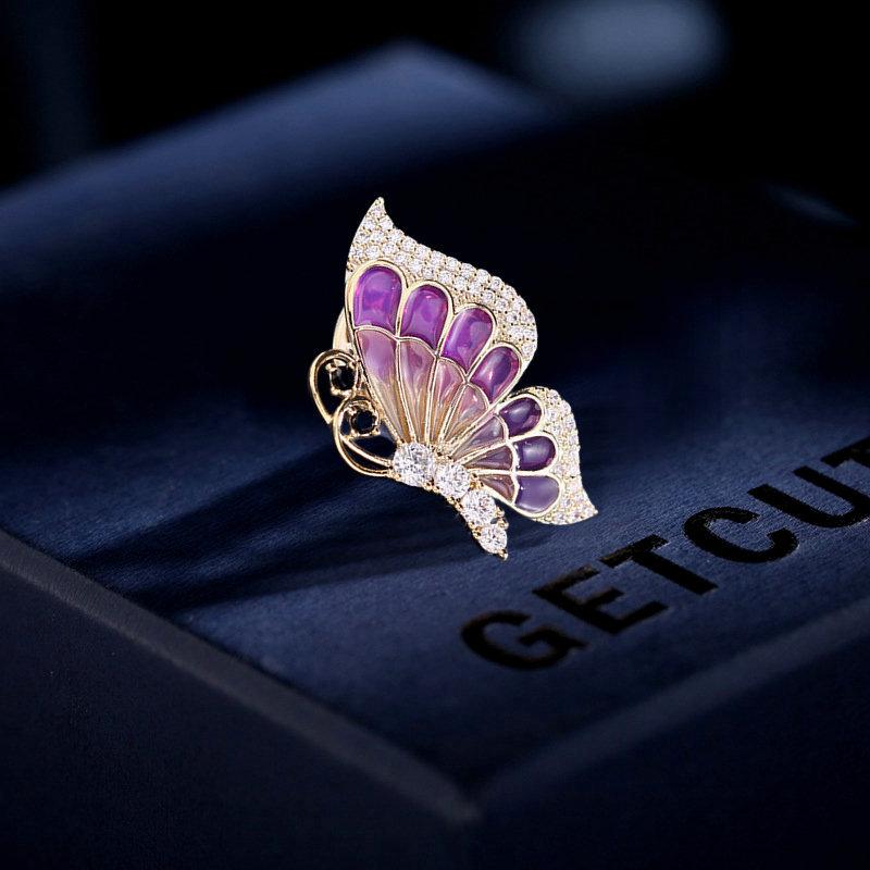 

Кардиган анти-свет булавка рубашка костюм воротник булавка женский циркон инкрустированный каплей масла бабочка маленькая брошь шип игла фиолетовый