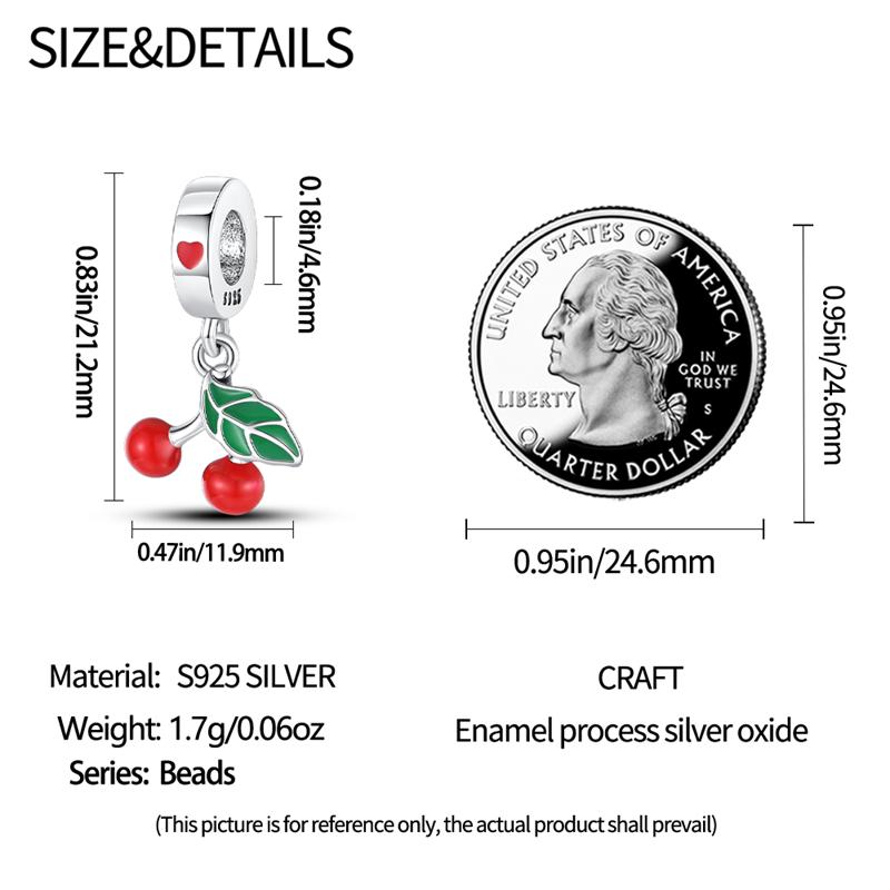 Pendant Charm Bead Copper Cute Cherry Pendant Beads Fit Original Bracelet For Jewelry Making Valentine'S Day Gift