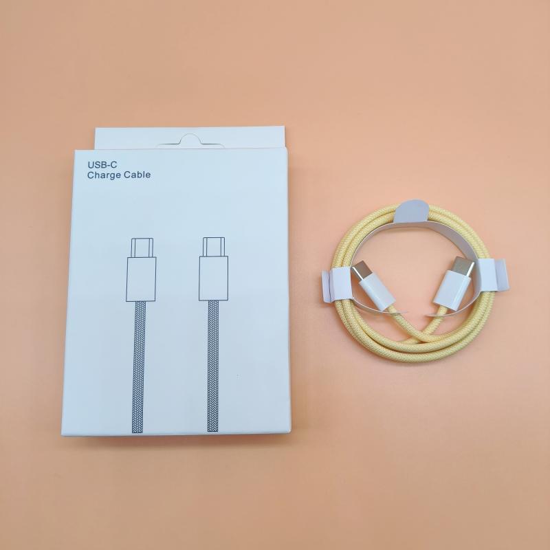 Dual-Head Type-C Male-to-Male Braided Laptop Charging Cable: 15W True PD Fast Charging Compatible.