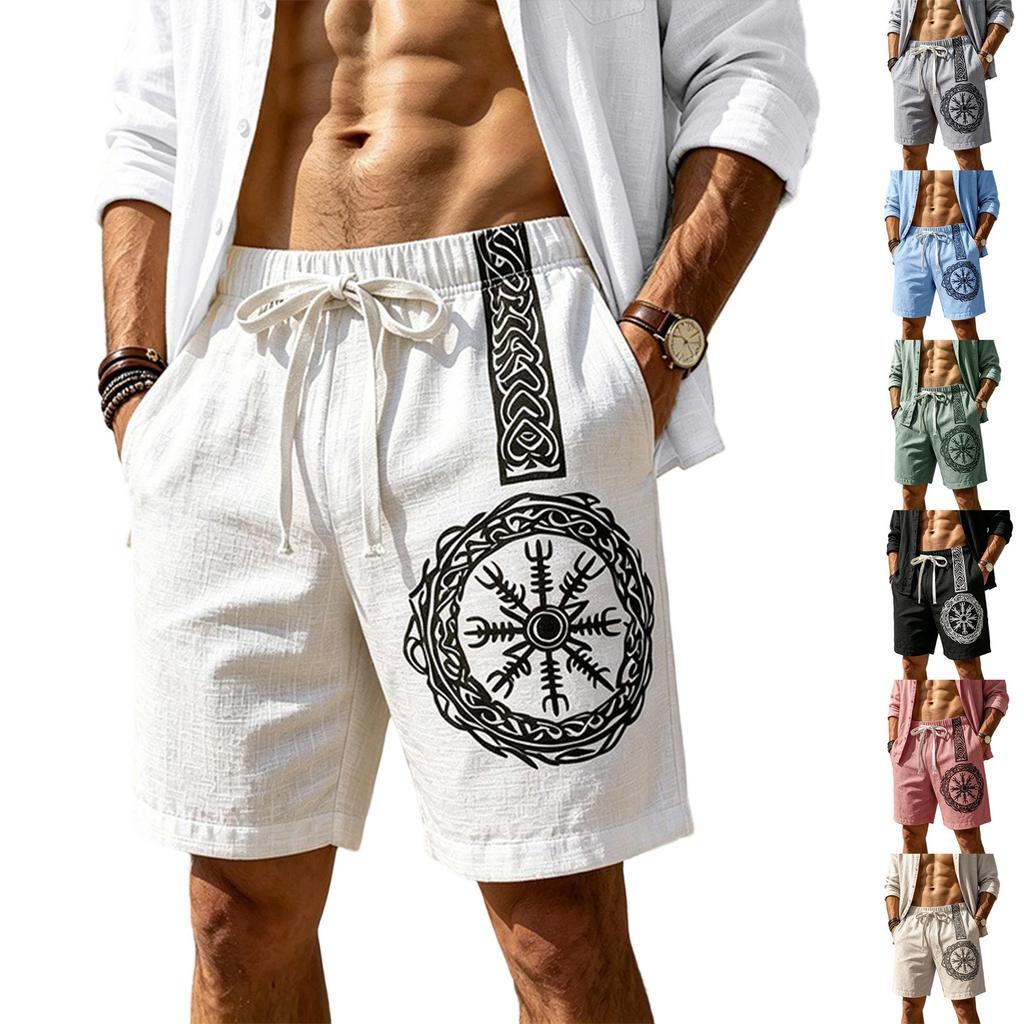 Men's -Strand Synthetic Hemp Loose-Fitting Printed Beach Shorts