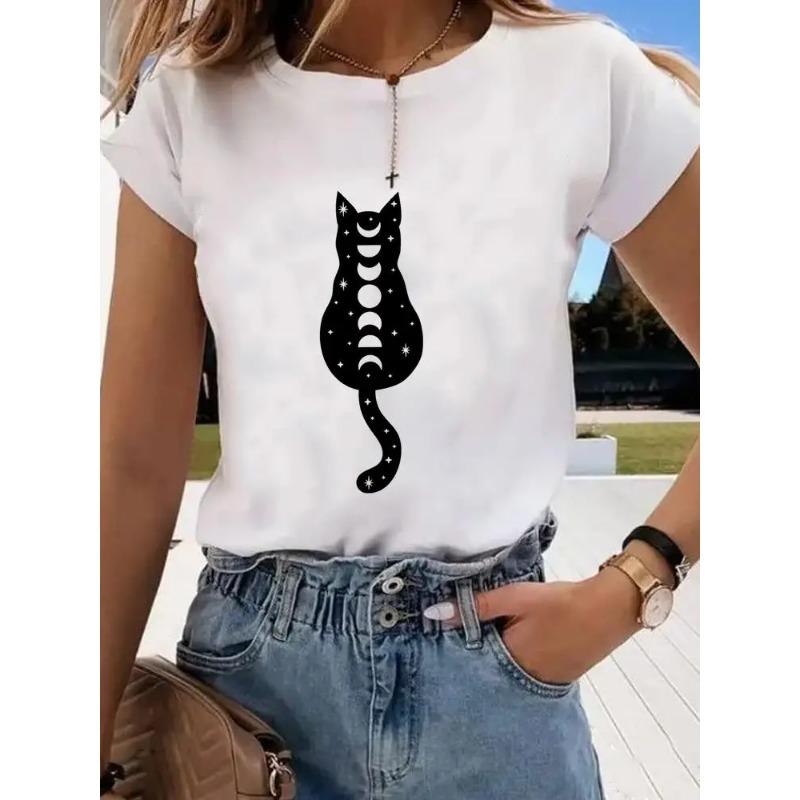 Short Sleeve Print Clothes Women Spring Summer Female Tee Fashion Cat Love Sweet Valentine Shirt Lady Graphic T-shirt
