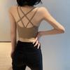 Strappy Cross Hollow Out Back Sports Bandeau with Chest Pads for Women