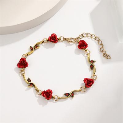 Fashion New Vintage French Zirconia Elegant Rose Bracelet for Women Personality Temperament Alloy Material Red Rose Bracelets