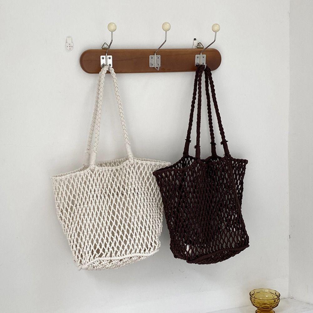 

Cotton Rope Weave Bag Shoulder Bag Beach Bag Vintage Hollowed Out Bag Shopping зелёный